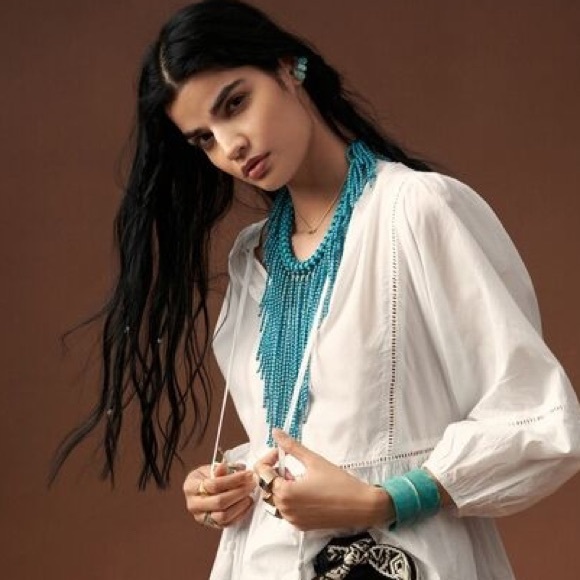 Anthropologie Cascading Fringe Statement Turquoise Necklace - Picture 7 of 7